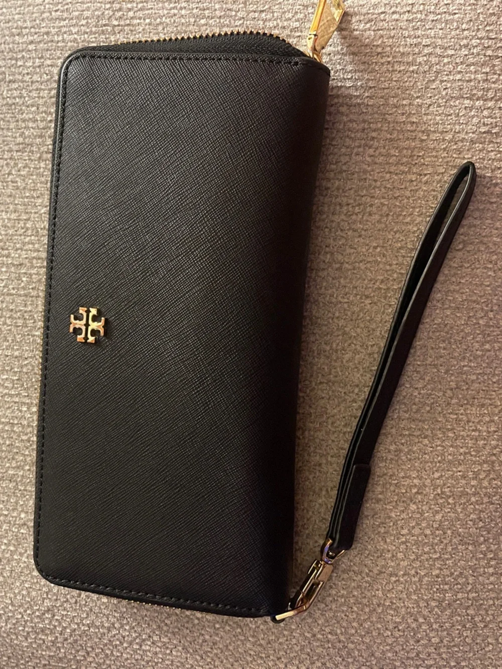 Tory Burch Black & Gold Zip Wristlet Wallet